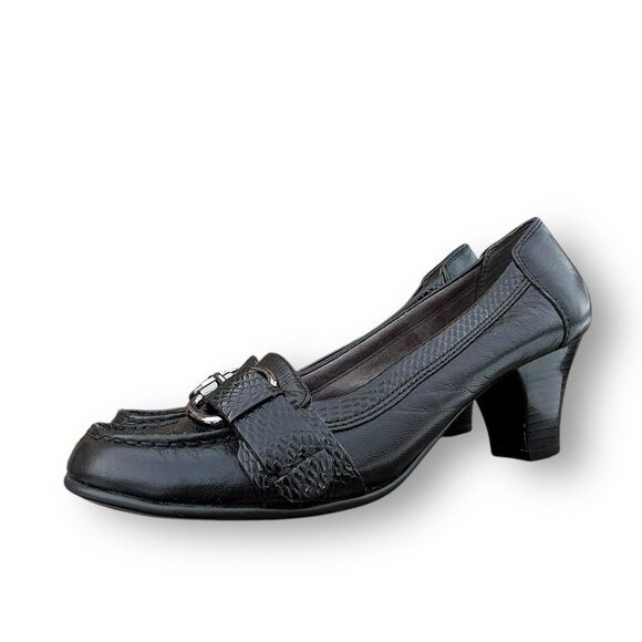 Aerosoles Heelrest Black Leather Moccasins Heeled Loafers Shoes Women's size 9.5 - Picture 11 of 15